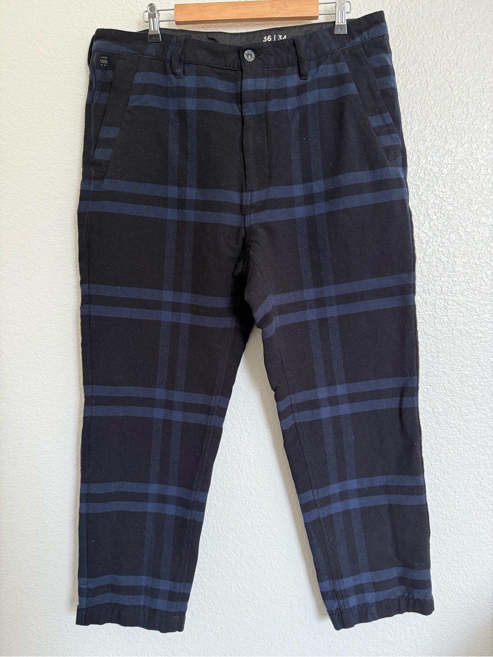 G-Star Raw Black and Navy Plaid Chinos Size 36|34